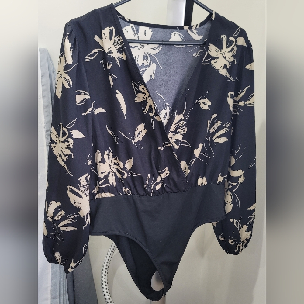 Floral Print Bodysuit - Black and Cream
